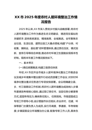 XX市2025年度农村人居环境整治工作情况报告