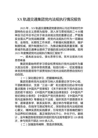 XX轨道交通集团党内法规执行情况报告
