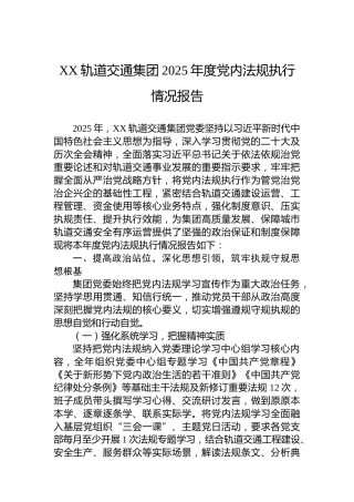 XX轨道交通集团2025年度党内法规执行情况报告