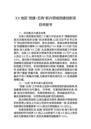 XX地区党建五有新兴领域党建创新项目申报书