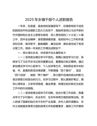 2025年乡镇干部个人述职报告