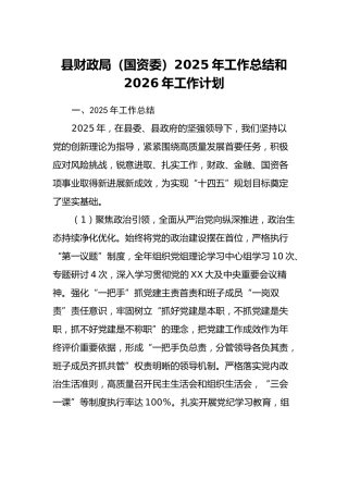 县财政局2025年工作总结和2026年工作计划