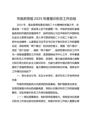 市政府党组2025年度意识形态工作总结