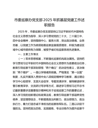 市委巡察办党支部2025年抓基层党建工作述职报告