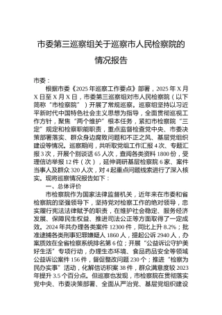 市委第三巡察组关于巡察市人民检察院的情况报告