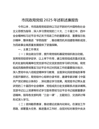 市民政局党组2025年述职述廉报告