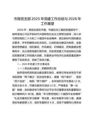 市局党支部2025年党建工作总结与2026年工作展望