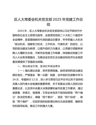 区人大常委会机关党支部2025年党建工作总结