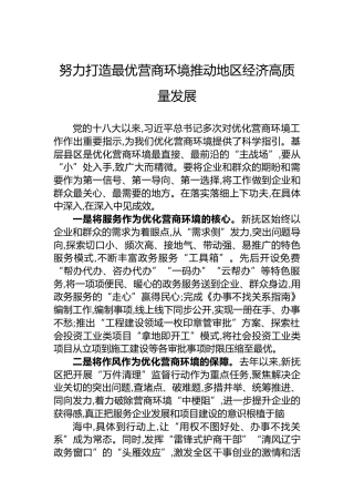 努力打造最优营商环境推动地区经济高质量发展