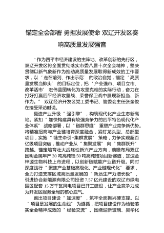 锚定全会部署勇担发展使命双辽开发区奏响高质量发展强音（四中全会）