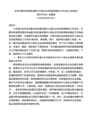 最新讲话系列第122期商丘市市长张建慧在全市重点项目建设暨中小微企业支持政策落实工作会议上的讲话