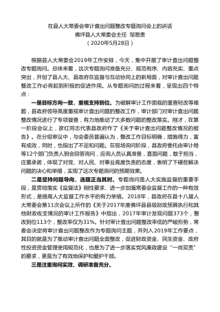 最新讲话系列第431期佛坪县人大常委会主任邹恩贵在县人大常委会审计查出问题整改专题询问会上的讲话