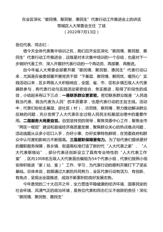 最新讲话系列第4234期鄂城区人大常委会主任丁斌：在全区深化“察民情、聚民智、惠民生”代表行动工作推进会上的讲话