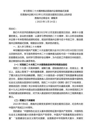 最新讲话系列第5306期恩施州企联会长谭隆泽：在恩施州企联2022年12月支部主题党日活动上的讲话