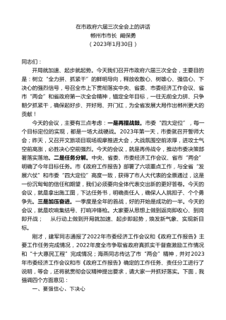 最新讲话系列第5575期郴州市市长阚保勇：在市政府六届三次全会上的讲话