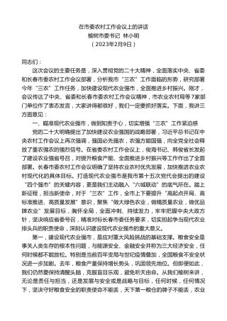 最新讲话系列第5984期榆树市委书记林小明：在市委农村工作会议上的讲话