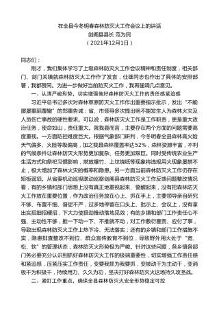 最新讲话系列第10579期剑阁县县长范为民：在全县今冬明春森林防灭火工作会议上的讲话