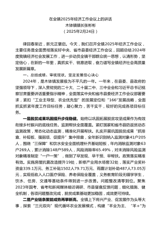 最新讲话系列第11947期木钵镇镇长张彬彬：在全镇2025年经济工作会议上的讲话