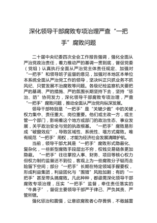 深化领导干部腐败专项治理严查“一把手”腐败问题