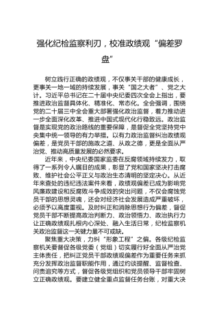 强化纪检监察利刃，校准政绩观“偏差罗盘”