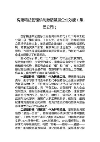 构建精益管理机制激活基层企业效能（集团公司）