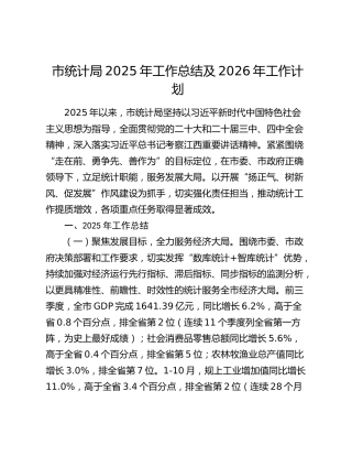 市统计局2025年工作总结及2026年工作计划