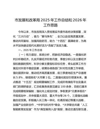 市发展和改革局2025年工作总结和2026年工作思路