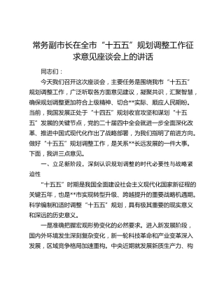 常务副市长在全市“十五五”规划调整工作征求意见座谈会上的讲话