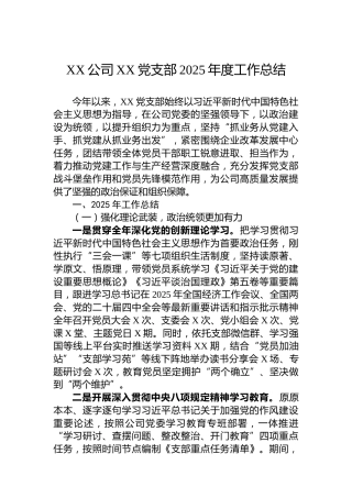XX公司XX党支部2025年度工作总结