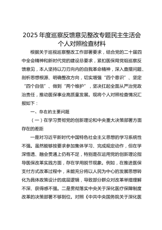 2025年度巡察反馈意见整改专题民主生活会个人对照检查材料(1)