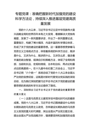 党课：准确把握新时代加强党的建设科学方法论，持续深入推进基层党建高质量发展