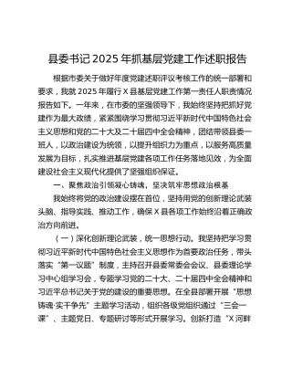 县委书记2025年抓基层党建工作述职报告（2）