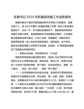 区委书记2025年抓基层党建工作述职报告