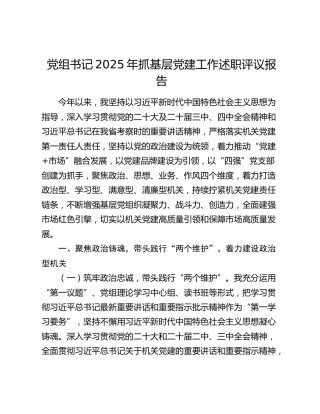 党组书记2025年抓基层党建工作述职评议报告