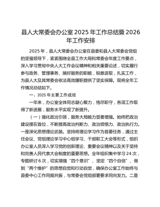 县人大常委会办公室2025年工作总结暨2026年工作安排