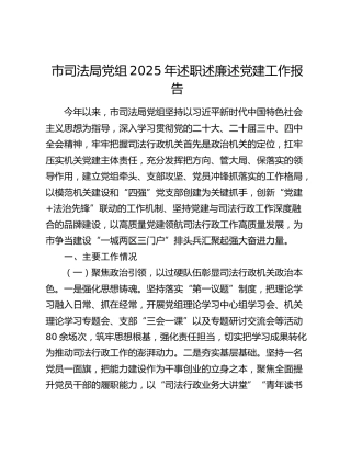 市司法局党组2025年述职述廉述党建工作报告