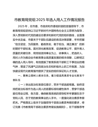 市教育局党组2025年选人用人工作情况报告