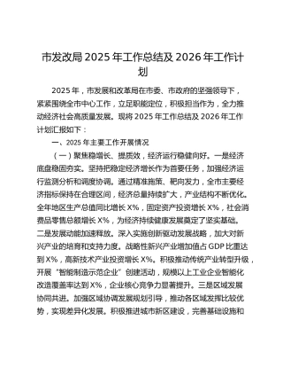 市发改局2025年工作总结及2026年工作计划