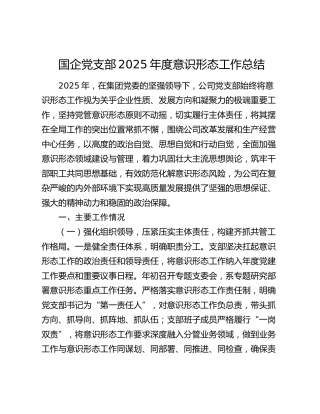 国企党支部2025年度意识形态工作总结
