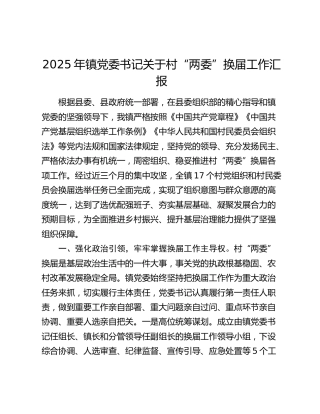 2025年镇党委书记关于村“两委”换届工作汇报