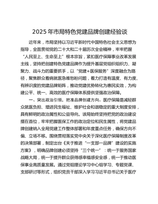2025年市局特色党建品牌创建经验谈