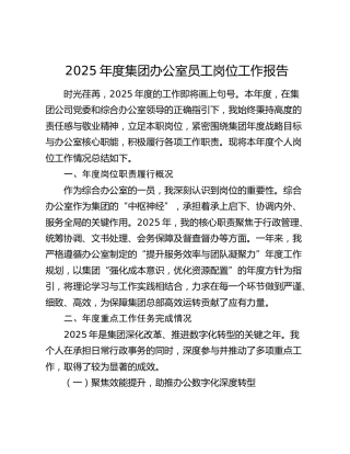 2025年度集团办公室员工岗位工作报告