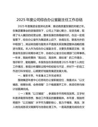 2025年度公司综合办公室副主任工作总结