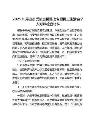 2025年局巡察反馈意见整改专题民主生活会个人对照检查材料