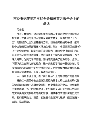 市委书记在学习贯彻四中全会精神宣讲报告会上的讲话