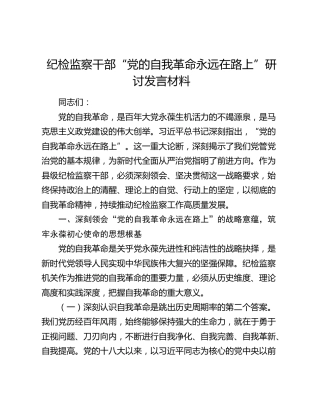 纪检监察干部“党的自我革命永远在路上”研讨发言材料