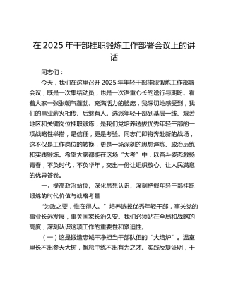 在2025年干部挂职锻炼工作部署会议上的讲话