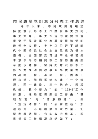 市民政局党组意识形态工作总结