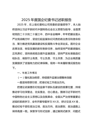 2025年度国企公司纪委书记述职报告5200字