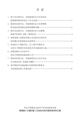经验交流系列第22期（8篇）青海省十三届纪委二次全会与会代表发言材料汇编